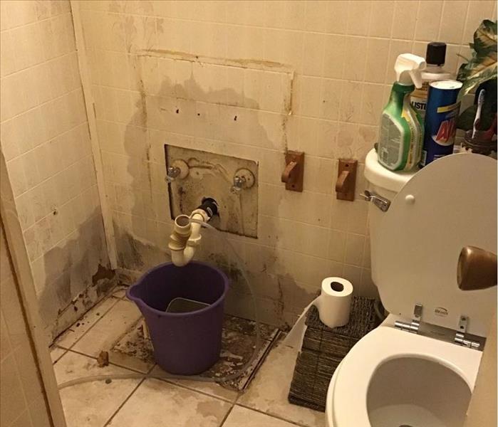 bathroom with water loss inside the wall